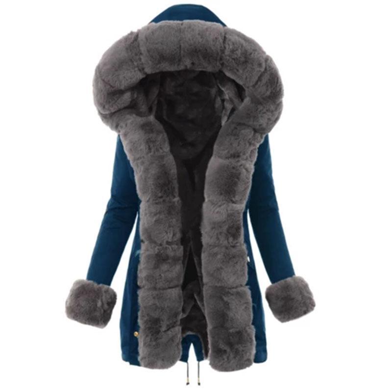 Hooded Grey Faux Fur Parka Coat