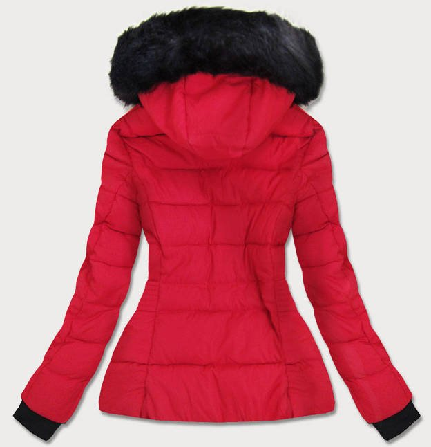 Ladies short winter hooded jacket red
