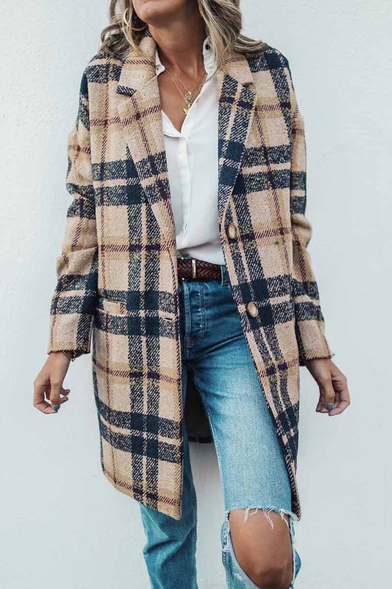 Plaid Contrast Windproof Coat