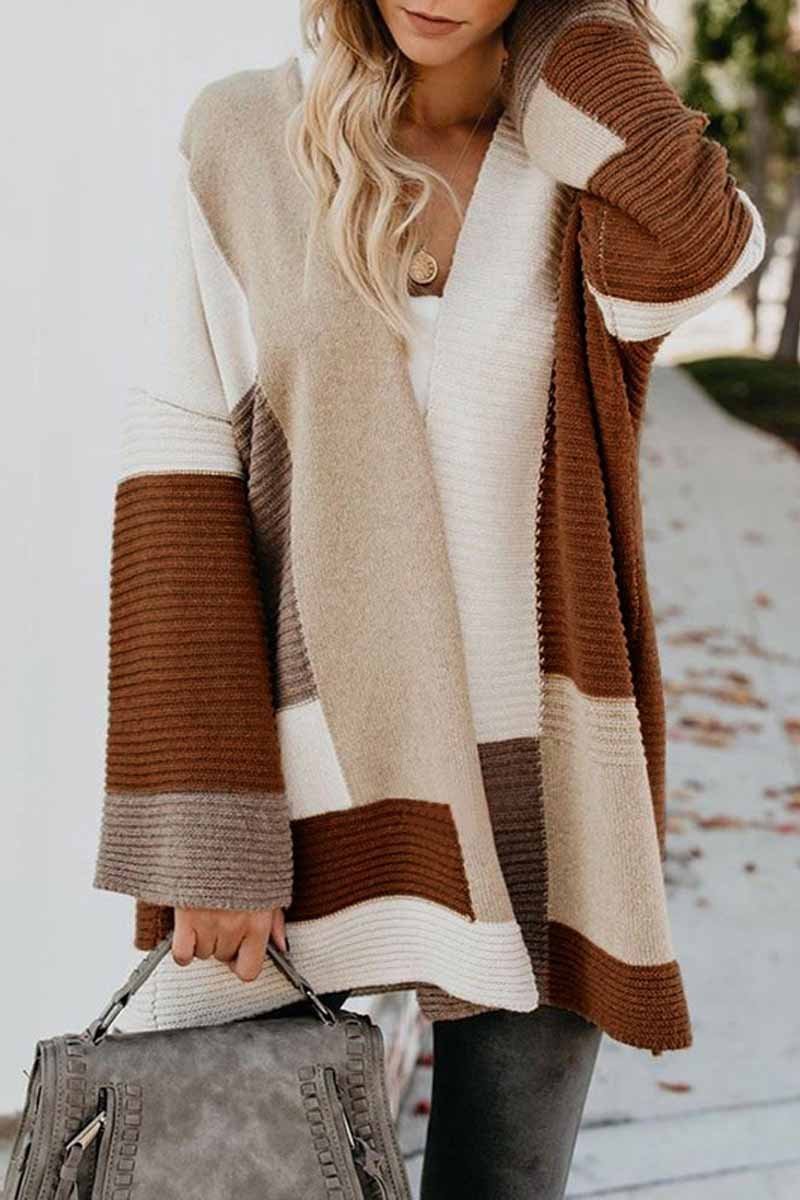 Loose Geometric Color Matching Sweater Cardigan