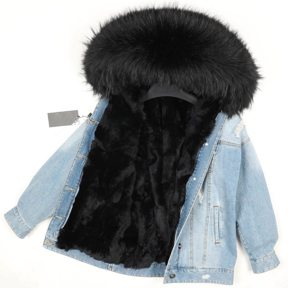 Denim Fox Fur Parka