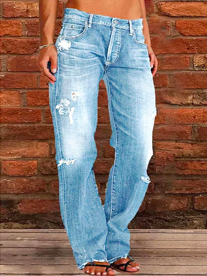 Loose Plain Casual Denim Jeans