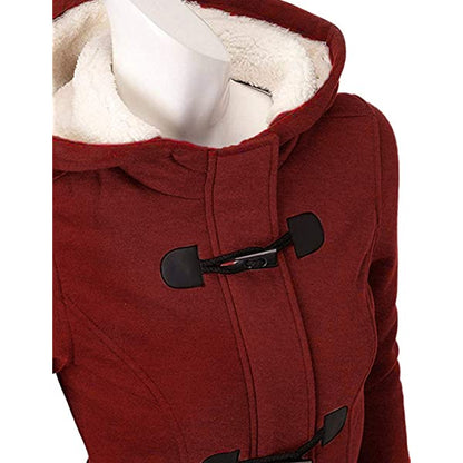 Ladies hooded coat button horn bomber jacket