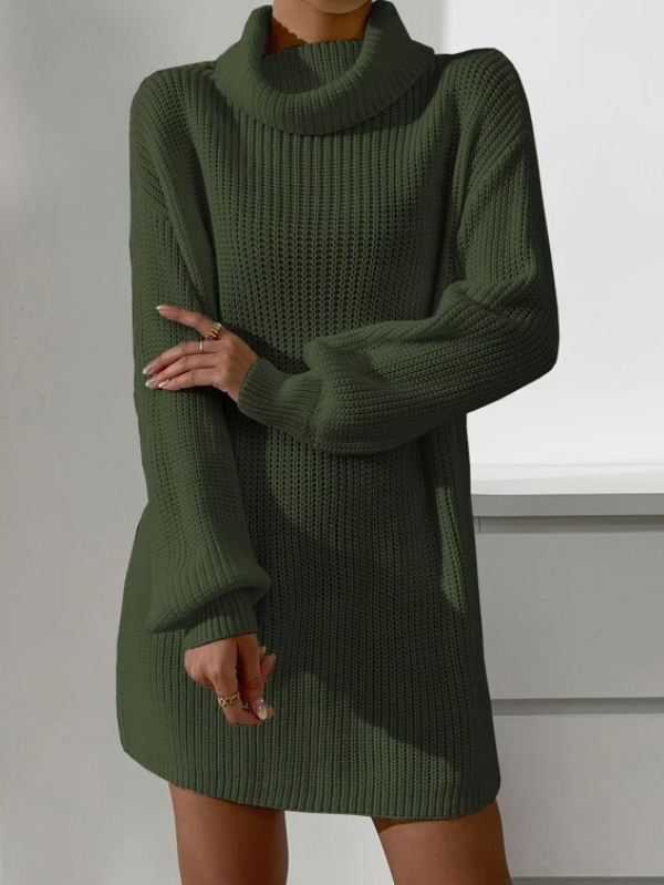 Cowl Neck Drop Shoulder Sweater Dress Without Belt