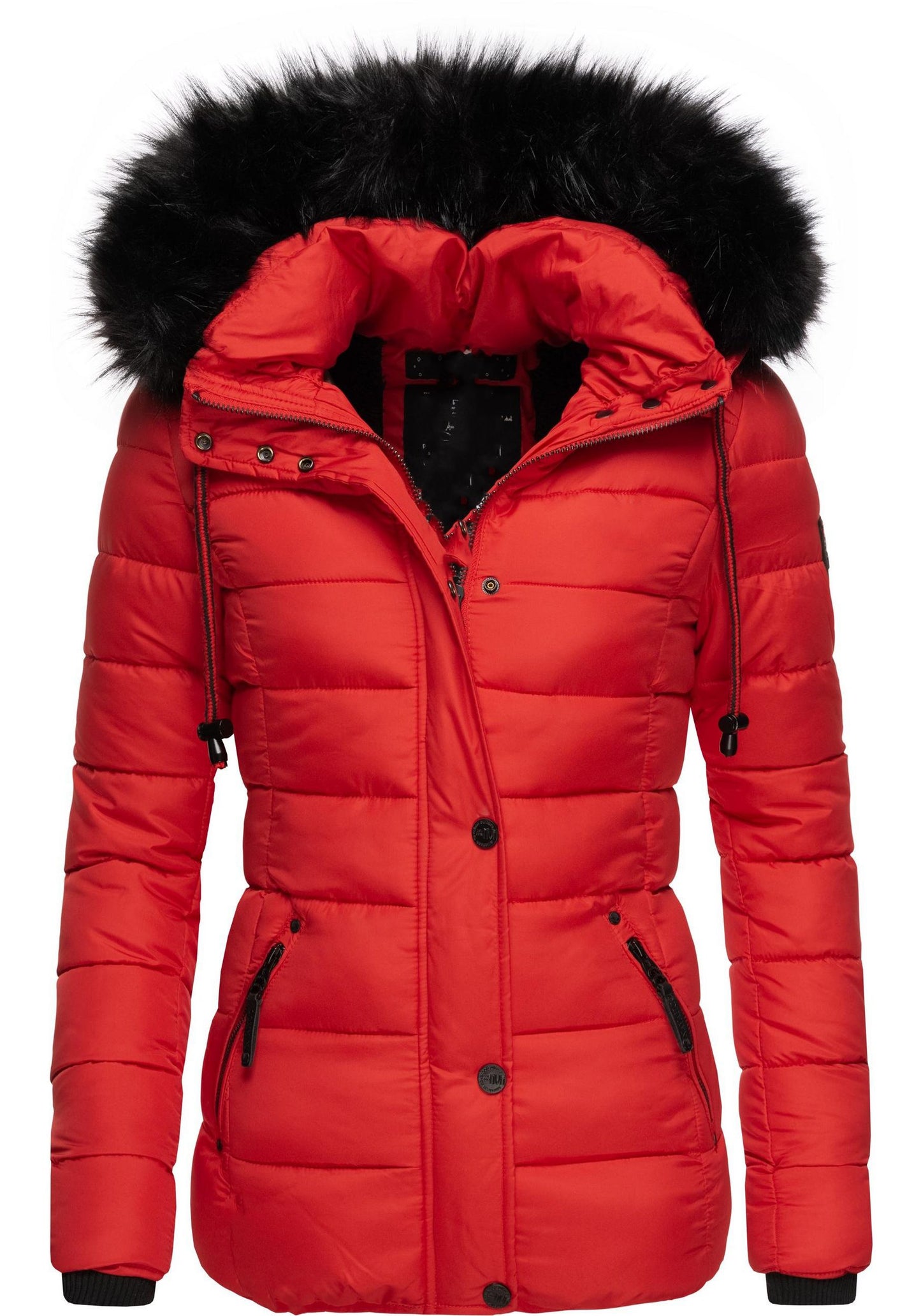 Fashion quilted jacket with faux fur hood