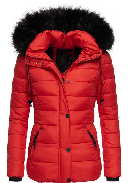 Fashion quilted jacket with faux fur hood