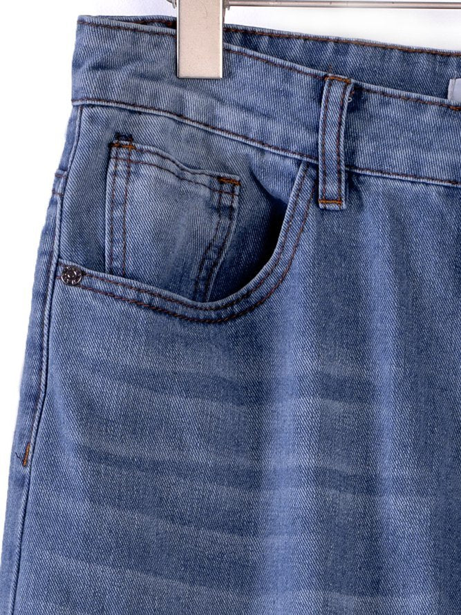 Blue Denim Plain Casual Jeans