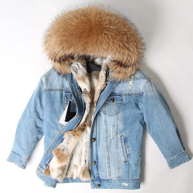 Denim Fox Fur Parka