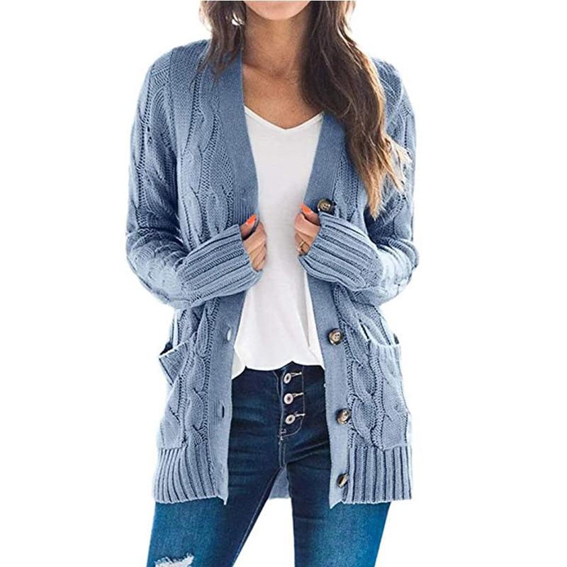 Casual Cardigan Solid Color Twist Button  Sweater