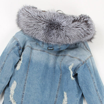 Denim Fox Fur Parka