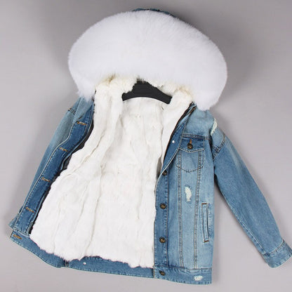 Denim Fox Fur Parka