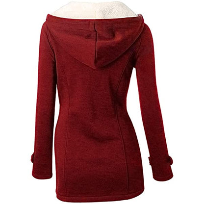 Ladies hooded coat button horn bomber jacket