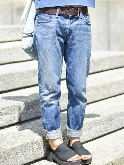 Blue Denim Plain Casual Jeans