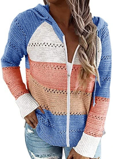 Contrast Color Knitted Zipper Lightweight Tops