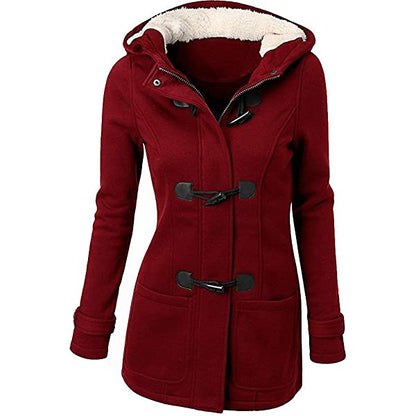 Ladies hooded coat button horn bomber jacket