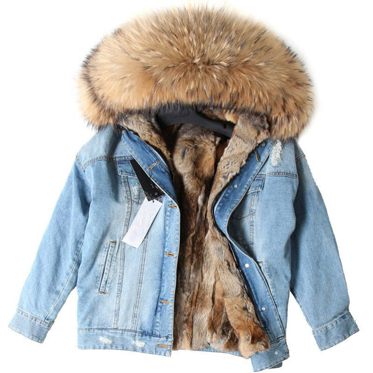 Denim Fox Fur Parka