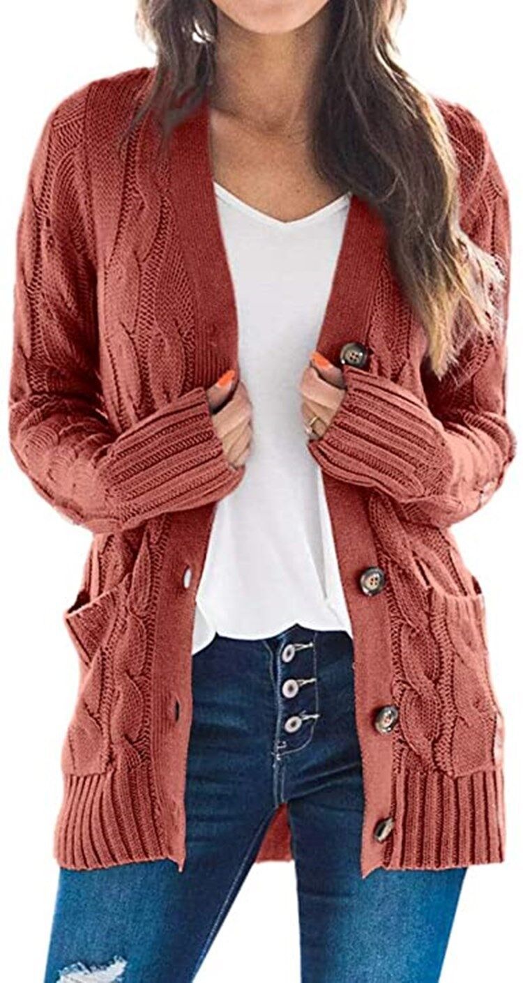 Casual Cardigan Solid Color Twist Button  Sweater