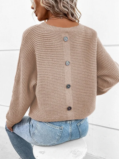 Casual Button Cotton Sleeve Sweater